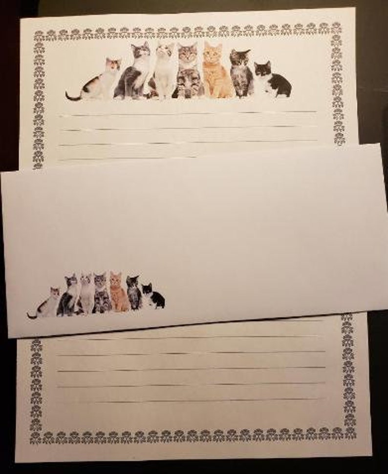 Stationary Kitty Corral Lined Stationery Set 12 Sheets 12 Envelopes Snail Mail Pen Pal Letters Stationary Writing Paper image 3