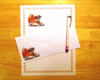 Gifts - Stationery Set Lined Happy Fall Raccoons Seasons Greeting - Stationary Writing Paper - 12 Sheets 12 Envelopes - Pen Pal Letters