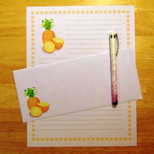Greeting Cards - Pineapple - Lined Stationery 12 Sheets 12 Envelopes - Snail Mail - Pen Pal Letters - Stationary Letter Writing Paper