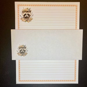 Raccoon Stationery Set Lined - Stationary Writing Paper - 12 Sheets 12 Envelopes - Pen Pal Letters