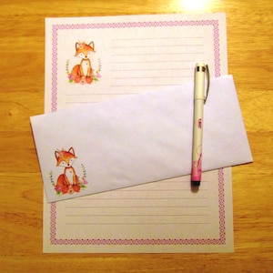 Greeting Cards Lined Stationery Set Fox - Stationary Writing Paper - 12 Sheets 12 Envelopes - Snail Mail Pen Pal Letters -