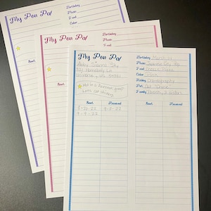 Stationary Pen Pal Tracker Sheets - 12 Sheets Front and Back- Stationery Paper - Pen Pal Keeper - Pen Pal Addresses