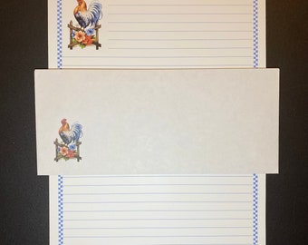 Farm Rooster - Stationery Set 12 Sheets 12 Envelopes - Snail Mail -  Pen Pal Letters - Lined Stationary Writing Paper