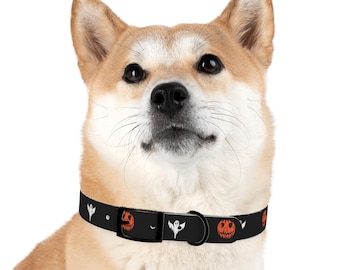 Halloween Dog Collar: Pumpkin Ghost Design, Durable TPU, Anodized Buckle