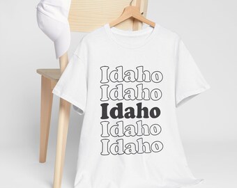 Maglietta unisex in cotone pesante dell'Idaho - Regali per gli abitanti dell'Idaho, souvenir delle vacanze, comoda da indossare tutti i giorni
