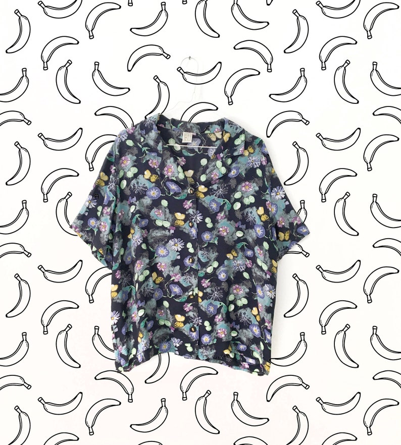 Floral vintage blouse \u2013 patterned short sleeves shirt \u2013 vintage clothing \u2013 womenswear