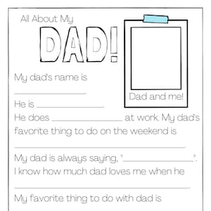Fathers Day All about Dad Fill in the Blank coloring page