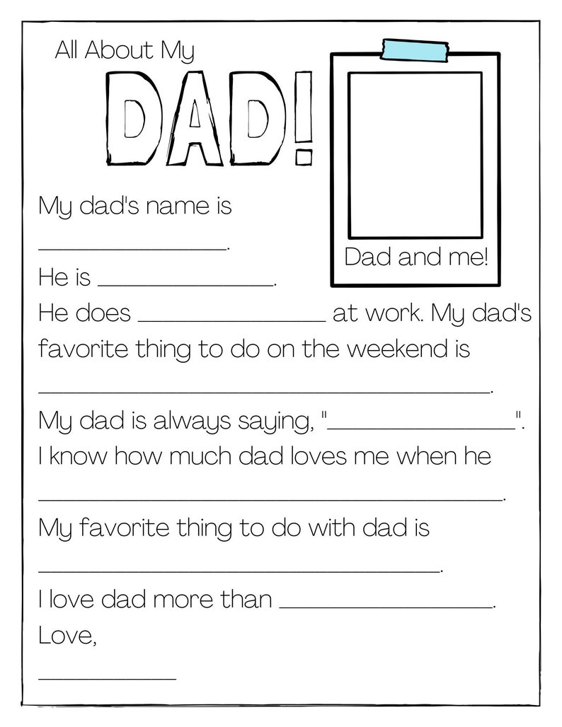 Fathers Day All About Dad Fill in the Blank Coloring Page - Etsy