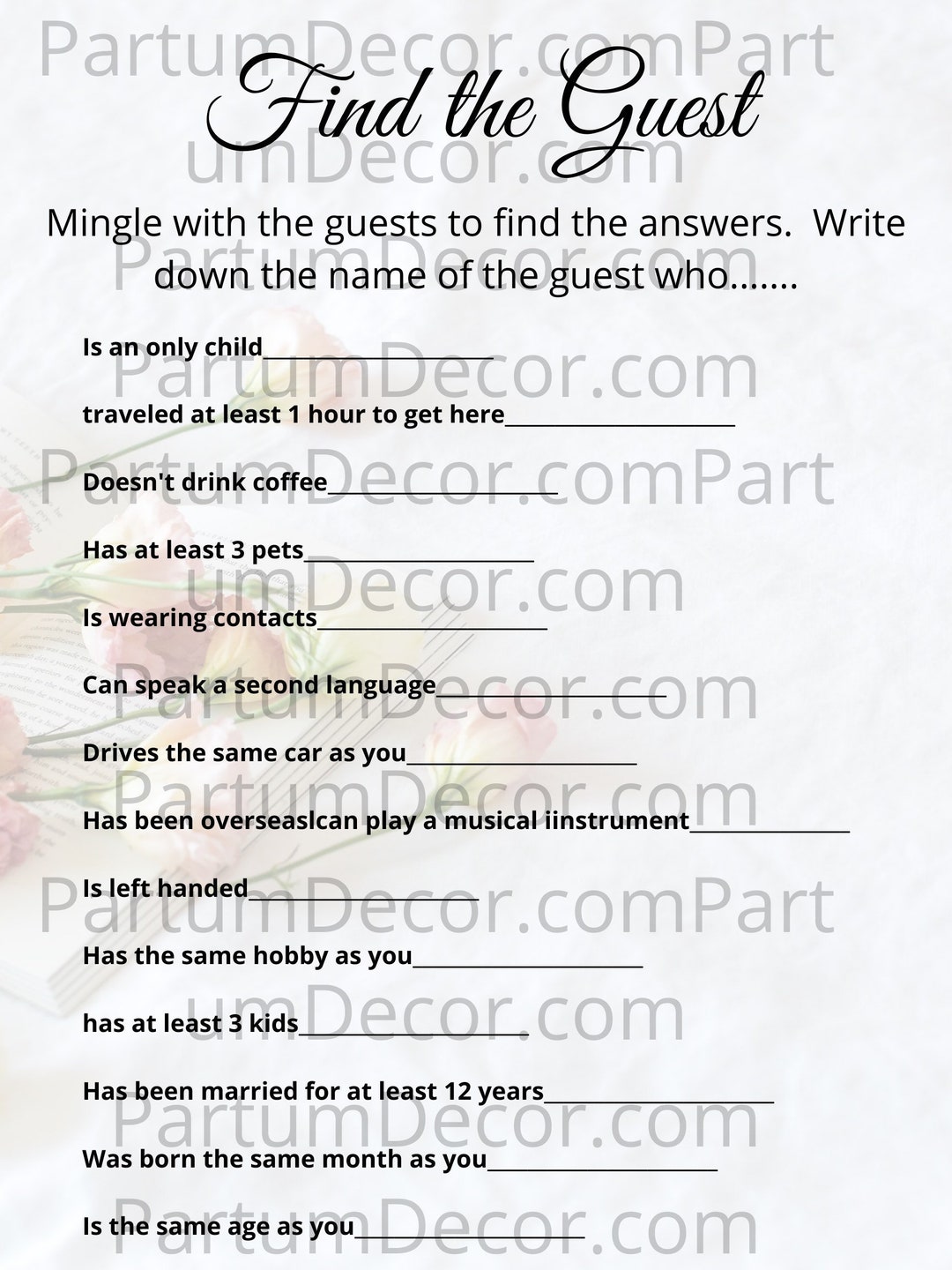 Girls Night Printable Party Game, Icebreaker Game Find the Guest Party ...