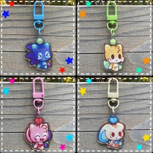 Sonic, Tails, Amy and Cream Chao Plush Acrylic Charm / Keychain
