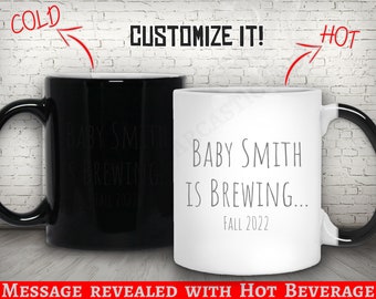 Pregnancy Announcement Mug to Husband with lastname Pregnant Reveal Magic coffee mug Color changing Mugs which change with heat