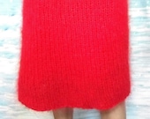 Red mohair skirt Knitted straight pencil skirt fluffy thick mohair Made to order Women 39 s knitted skirt of thick mohair handmade
