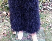 Long skirt Black skirt Ostrich feather yarn blend mohair decofur long pile fluffy skirt Made to order Handmade skirt