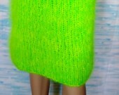 Green mohair skirt yellow-green neon skirt thick mohair fluffy mohair straight skirt Handmade skirt of mohair Angora Melange skirt