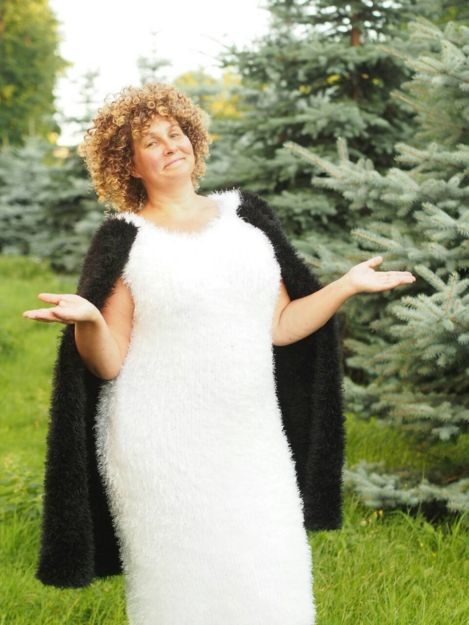 White dress fluffy extravagant decofur / mohair dress Long Etsy