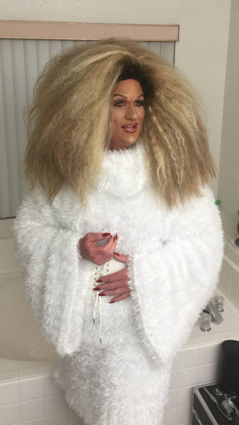 White dress fluffy extravagant decofur / mohair dress Long Etsy