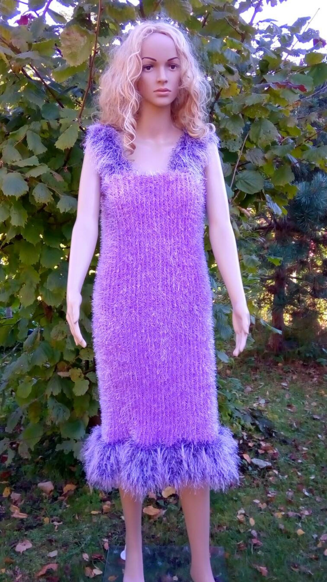 Lilac Knitted Shaggy Fluffy Dress Crocheted Decofur Cotton Etsy