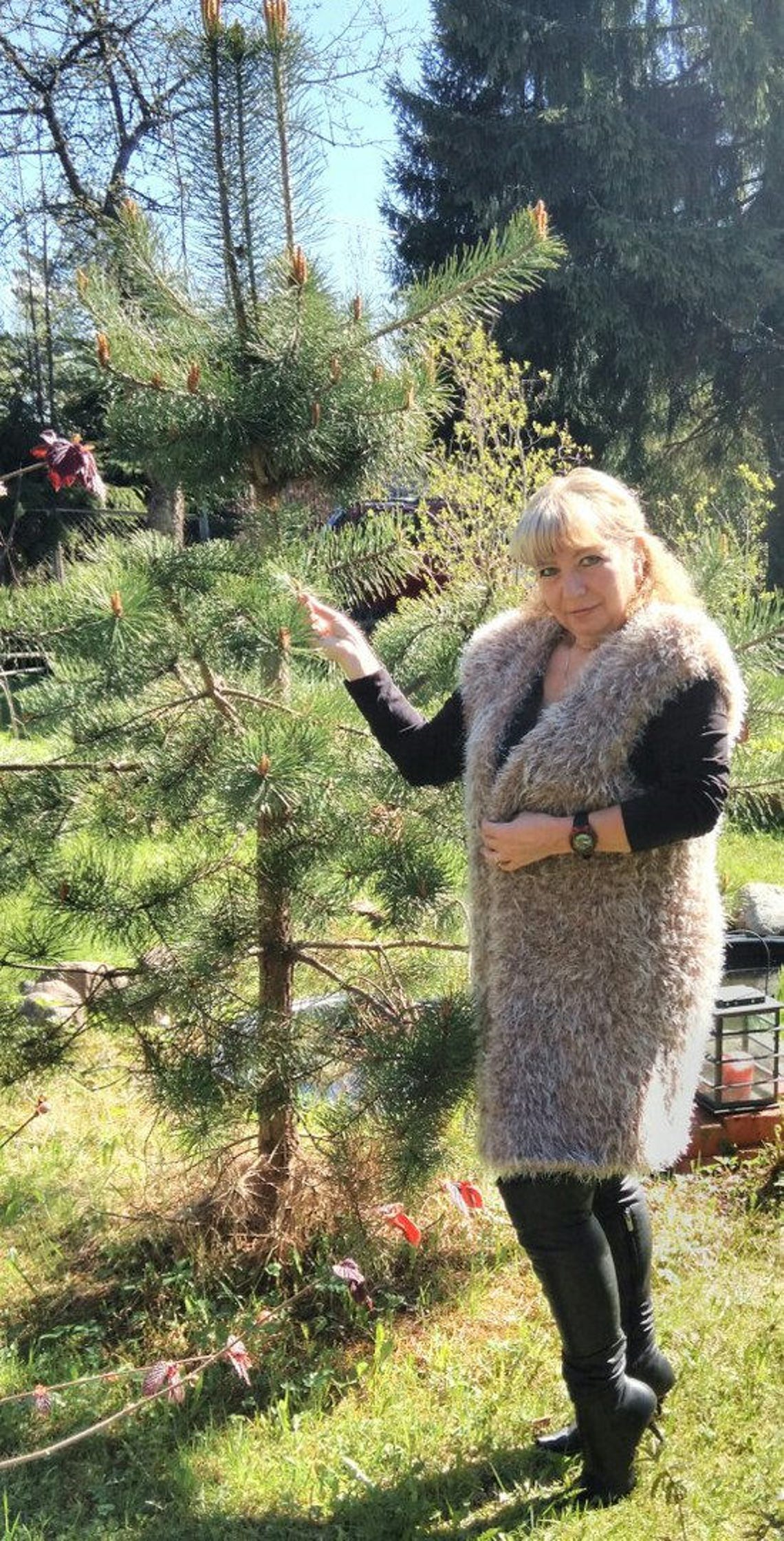 Weiße flauschige lange ärmellose Jacke Decofour Mohair Lurex | Etsy