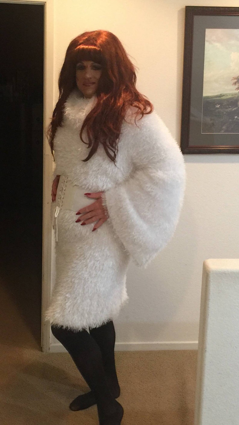 White dress fluffy extravagant decofur / mohair dress Long Etsy