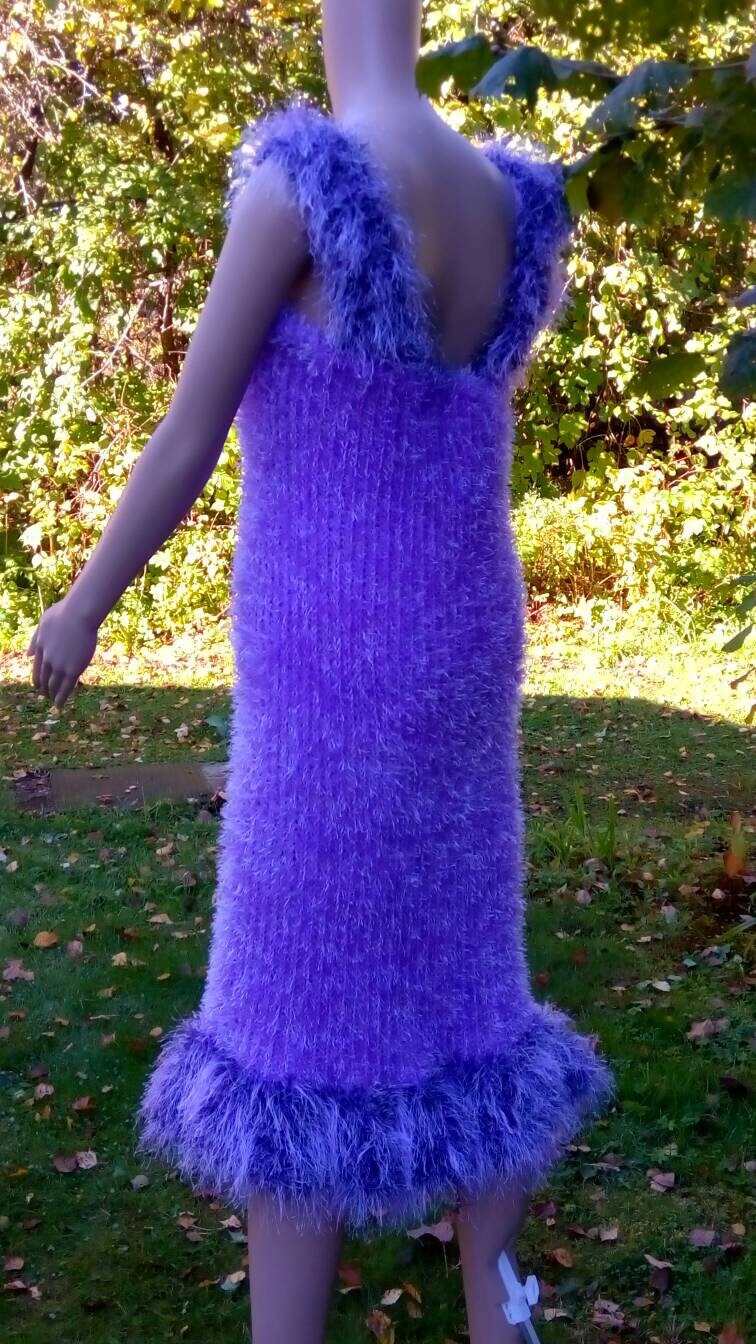 Lilac knitted shaggy fluffy dress crocheted decofur cotton Etsy