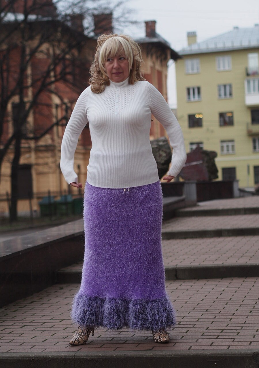 Long Skirt / Pufy Skirt Yarn Decofur /yarn Mohair/ Long NAP Etsy