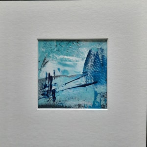 Dipinto originale in acrilico su carta paesaggio astratto con passepartout 20 x 20 cm / 8 x 8 pollici
