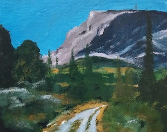 Peinture originale en acrylique sur toile, paysage Norvège, 30 x 30 x 4 cm / 12 x 12 x 1,5 pouce