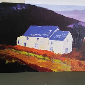 wenskaart, gevouwen kaart met print van origineel schilderij "the white house in the mountains"