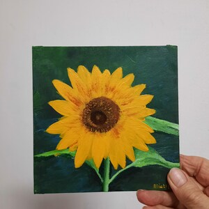 Tournesol, peinture originale sur carton toilé 15 x 15 cm