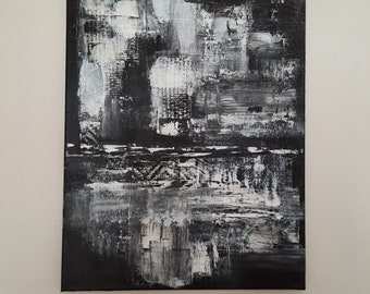 Abstraktes Gemälde in Schwarz-Weiß, Originalgemälde, Acryl-Mischtechnik 40 x 50 cm