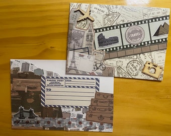 Handmade Decorated Card & Envelope - Travel