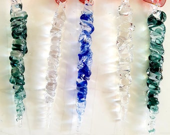 10pc set Glass Icicles Christmas Ornament, Holiday Tree Decoration, Hand Blown Glass  Handcrafted, Lampwork Boro