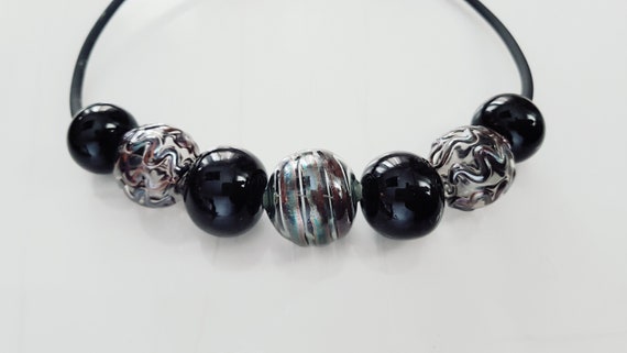 Modern Lampwork Glass Bead Necklace, Handmade Murano Style