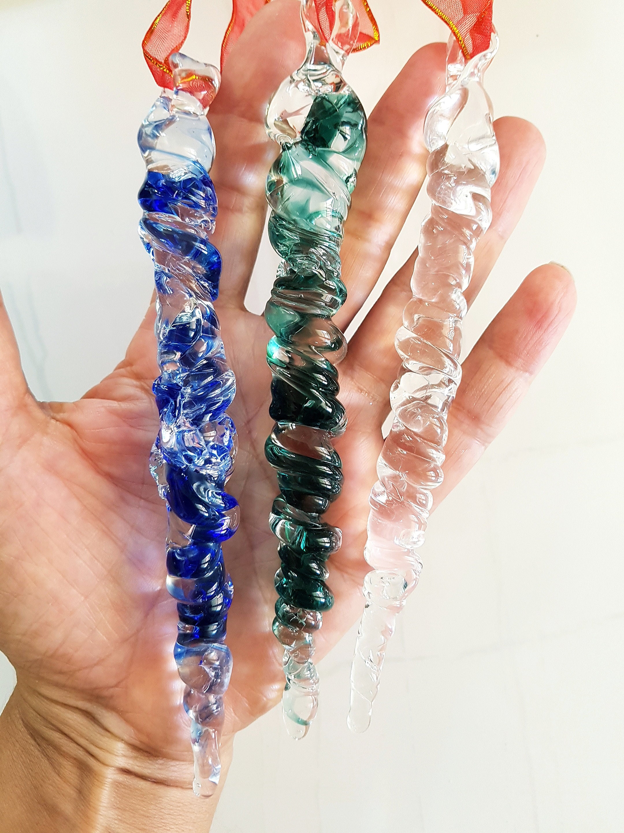 10pc Set Glass Icicles Christmas Ornament