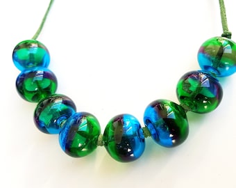 christmas giftGreen purple blue Hollow glass beads necklace, Lampwork, Bubble ,