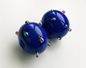 10 pc cobalt blue lampwork glass beads, hollow beads, jewelry making