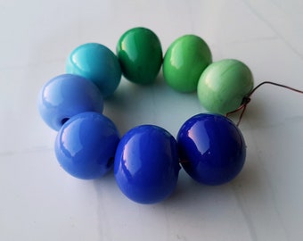 Lampwork Glass Hollow Beads, Blue Green Blown Beads (8 Pieces) jewelry making