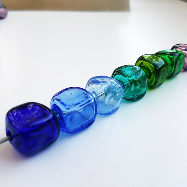 Cubes hollow lampwork glass beads, mixed