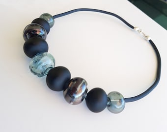 Modern Hollow Glass Bead Necklace, Lampwork Jewelry