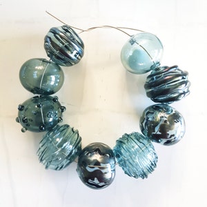 Transparent, Modern hollow glass beads, Artisan lampwork, mix blown lampwork beads, murano glass beads, gray