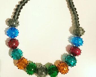 Lampwork Necklace, Bubble necklace, Beaded Jewelery, Murano glass necklace, Hollow Glass Beads, Silver clasp,clothing gift