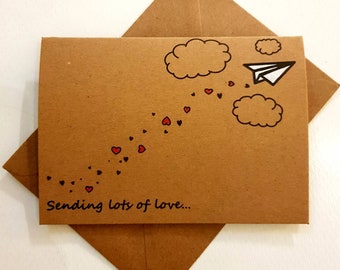 Handmade Sending Love Card - A Note To Say - Unique Love Card - Sweet & Thoughtful - Paper Plane