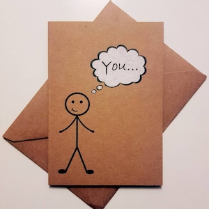 Carte Pensée à vous faite main - Carte Stickman unique - Doux et attentionné