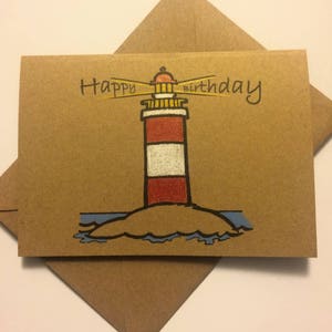 Biglietto faro di compleanno fatto a mano - Buon compleanno - Faro colorato - Carta sul Mare - Design unico