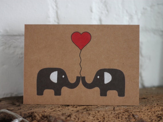 greeting card A6 All you need is love wedding card elephants in love valentine/'s card love hearts