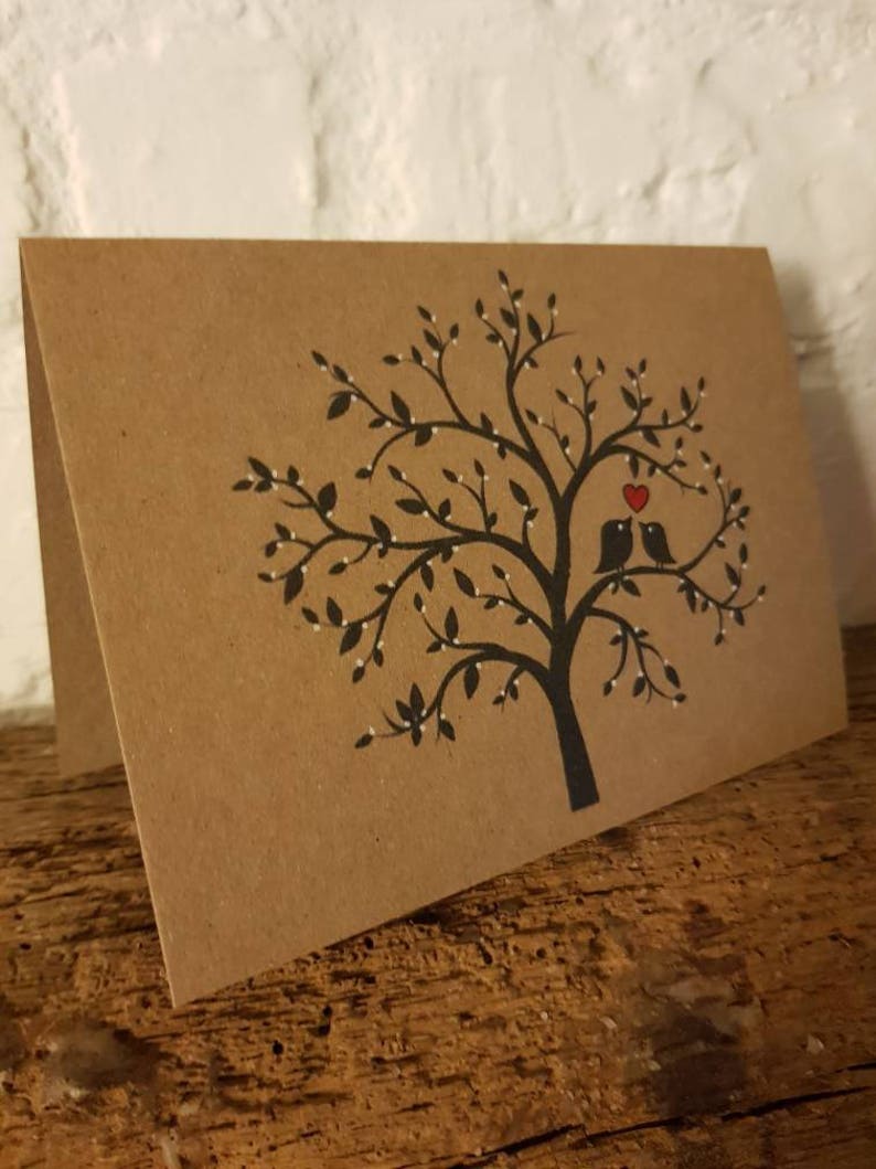 Handmade Love Birds Card Unique & Delicate Design Beautiful Blossom Tree Red Heart Valentines Anniversary card image 6