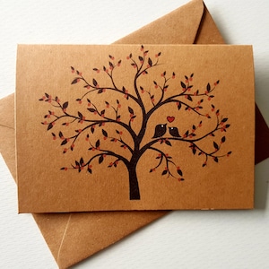 Handmade Love Birds Card Unique & Delicate Design Beautiful Blossom Tree Red Heart Valentines Anniversary card Pink