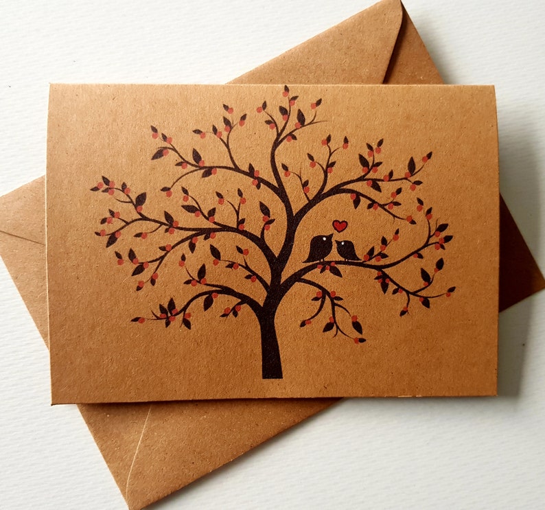 Handmade Love Birds Card Unique & Delicate Design Beautiful Blossom Tree Red Heart Valentines Anniversary card Pink