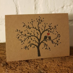 Handmade Love Birds Card Unique & Delicate Design Beautiful Blossom Tree Red Heart Valentines Anniversary card image 5