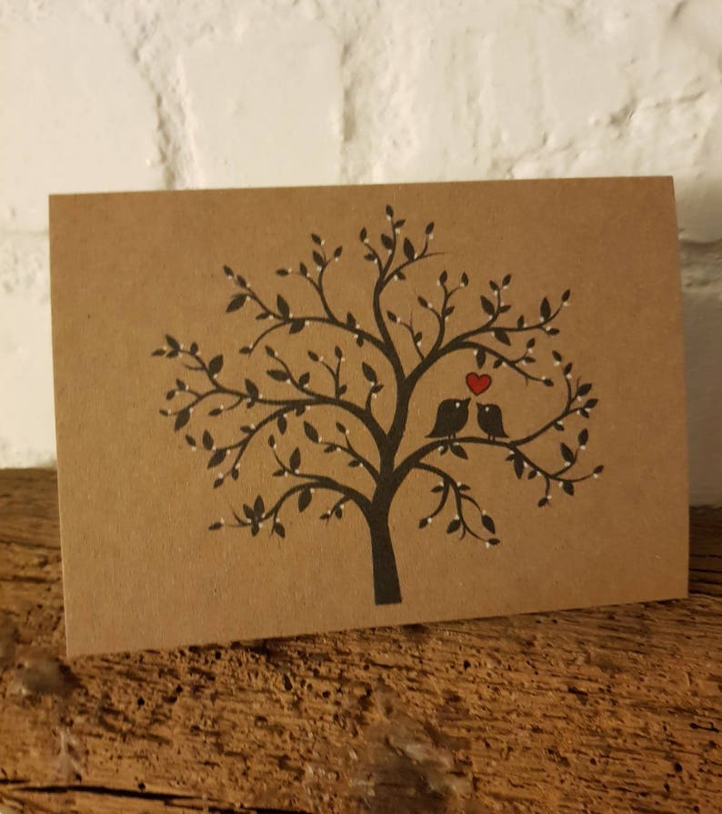 Handmade Love Birds Card Unique & Delicate Design Beautiful Blossom Tree Red Heart Valentines Anniversary card image 5